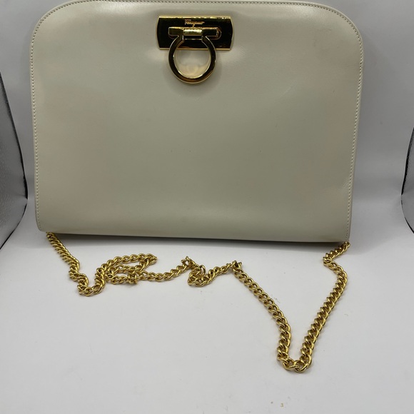 Salvatore Ferragamo Cream Clutch with Gold Accent - Picture 12 of 16